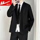 Pull back student suit suit men's loose casual black small suit handsome professional formal jacket DK black top black suit + shirt + trousers S