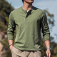 Haixing outdoor breathable cotton t-shirt men's henley shirt men's casual polo shirt long-sleeved top with base layer military green M (reference 125-140Jin Jin is equal to 0.5 kg)
