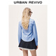 UR2026 Spring New Women's Casual Contrast Color Plaid Lapel Pleated Cardigan Shirt UYL250159 Blue Plaid S