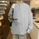 Madisa autumn new Henry collar long-sleeved T-shirt men's versatile retro T-shirt casual sports top ee light gray M