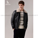 HAZZYS 2025 Autumn New Men's Removable Fur Collar Filled Leather Top Official Authentic Black M 170/92A 46