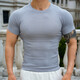 Seamless quick-drying breathable sports fitness short-sleeved T-shirt running training cycling clothing compression tight elastic top for men gray 2XL