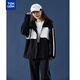 TonLion women's patchwork contrasting color cardigan hooded sweatshirt jacket top/black M