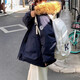 Down cotton-padded jacket for women in winter 2025 new style parka for women small, removable fur collar cotton-padded jacket, versatile jacket, navy blue, thickened, cold-resistant, non-running cotton, M recommended 100-120Jin Jin equals 0.5 kg