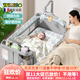 Trimigo crib with changing table, folding and spliced baby shaker, mobile newborn bed, playpen, multi-functional bed, natural leaves, 1.1m upgraded universal caster, mosquito net + changing table + mattress + bed bell + storage basket