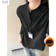 Wu Quanwan American style heavyweight velvet Henry collar inner layering shirt men's cleanfit simple right shoulder slim long-sleeved sweatshirt Black plus velvet models are in stock now Black plus velvet 5XL