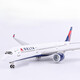 Junmin Delta Airlines A350 aircraft model simulation passenger aircraft with lights and landing gear static ornaments gift collection 30CM with wheels and lights Delta Airlines A350