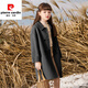 Pierre Cardin girls double-sided woolen coat 2023 autumn and winter new style children's lapel velvet coat medium and large children's woolen coat khaki 160