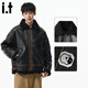 CHOCOOLATEit sherpa spliced leather jacket men's winter velvet thickened warm cotton jacket black velvet L