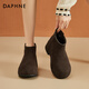 Daphne short boots for women thick-soled low-heeled inner heightening solid color plus velvet comfortable round toe back zipper ankle boots for women brown 37