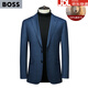 BOSS men's business suit top spring and autumn high-end sheep wool men's suit jacket plaid single suit blue 2XL 185/52B