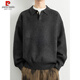 Pierre Cardin lazy style lapel thickened loose casual sweater men's winter old money style Henry collar sweater jacket knitted cloud yarn gray M Height 160-165cm Weight-120Jin Jin equals 0.5 kg