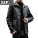 JEEP SPIRIT Jeep Leather Jacket Men's Autumn and Winter Leather Jacket Motorcycle Leather Retro Harley Motorcycle Riding Suit Pilot Black 2XL