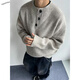 Yuexiang American retro Henry collar sweater men's winter velvet warm casual inner sweater trendy loose top Gray M