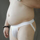 Men's plus size fat bear thong underwear double thong ice silk transparent sexy butt exposed back space plus fat briefs white L