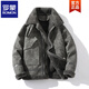 ROMON fur integrated men's winter large size velvet thickened leather jacket short motorcycle jacket leather jacket men's lamb wool jacket gray M