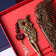 Wedding gift comb golden nanmu small-leaf nanmu comb set couple lovers elders gift new style simple and elegant golden nanmu comb set box