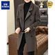 ROMON woolen coat men's autumn and winter Korean style slim-fitting mid-length woolen windbreaker style fashionable double-breasted coat Brown 4XL 180-200