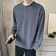 Henry collar long-sleeved T-shirt for men 2023 new spring and autumn style autumn clothes button solid color textured bottoming shirt sweatshirt for men Gray Apricot L Recommended 115-135Jin Jin is equal to 0.5 kg