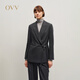 OVV2025 new autumn and winter women's classic micro waist with belt wool casual suit, space gray XS