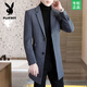 Playboy autumn and winter men's windbreaker mid-length Korean style slim woolen men's coat handsome high-end long woolen coat F81 black cotton thickened 2XL (130-145Jin Jin equals 0.5kg)