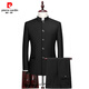 Pierre Cardin suit men's youth slim fit Chinese stand-up collar suit Chinese wedding dress banquet Tang suit Chinese style stand-up collar tunic suit pure black (single top) XL