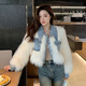 Madian 2025 New Denim Splicing Furry Autumn and Winter Imitation Fur Women's Cotton Thickened Small High Waist Fashion Short Jacket White M Recommended 80-100Jin Jin is equal to 0.5 kg