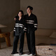 Sha Qian 2025 New Couple Pajamas Autumn and Winter Thickened Half Velvet Women's Home Clothes Cardigan Striped Outer Suit L857014-L957014 Black L Male (Height 171-180, Weight 131-160)