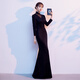 Wutuo black dress long skirt high-end cheongsam evening girl 2025 new temperament fishtail long version light luxury banquet host black S