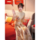 ROAR UTHAUG Champagne Show and Dress Bridal 2024 New Chinese Style Wedding Dress Small Toast Dress Autumn and Winter Wedding Dress High-end Gold Beads (No Headgear) S