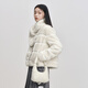 Leding round neck pearl button textured fur coat winter new thickened cute striped short coat with scarf off-white (ready in stock) S