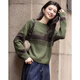 Demana Muyun Linglong winter sheep wool sweater retro round neck contrast ribbed loose knitted sweater women's top