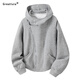 GREATLUIA American street motorcycle style cardigan sweatshirt autumn new trend high street loose casual solid color hooded top for men light gray XL