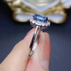 China University of Geosciences Natural Topaz Ring S925 Pure Silver Crystal Full Clear, London Blue 6*8mm