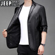 JEEP SPIRIT Jeep Haining imitation leather leather jacket men's autumn imitation sheepskin suit jacket slim casual single leather suit jacket black 2XL