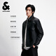 JACK&JONES Men's 2025 Winter Leather Texture Sheep Leather Trendy Jacket E40 Black 175/96A