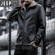 JEEP SPIRIT Jeep Leather Jacket Men's Autumn and Winter Leather Jacket Motorcycle Leather Retro Harley Motorcycle Riding Suit Pilot Black 2XL