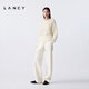LANCY mohair silk 25 winter new style relaxed cable knit sweater women's round neck off-shoulder sweater off-white M