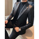 High quality suit jacket men's leather jacket slim fit business fashion handsome casual X6064_Black M_90-105Jin Jin equals 0.5 kg