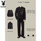Playboy New Chinese Style National Style Casual Suit Suit for Men Spring and Autumn Chinese Style Embroidered Mao Suit Hanfu Men's Clothes Black Jacket + Tailor-made Pants Two-piece Set L High Quality
