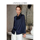 OMNIALUO shopping mall same style high-end French heavy silk top women's long-sleeved 2025 autumn OL temperament mulberry silk shirt B35 navy S