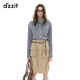 DZZIT Liu Haocun's same style Disu long-sleeved shirt 2025 winter new plaid tie top for women 3J4C4113T dark blue XS