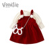 Fanlie VOONLIE girls' dress, winter dress, fashionable children's velvet princess dress, birthday baby's one-year-old dress, New Year's greeting dress
