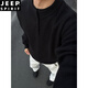 JEEP SPIRIT black Henry collar sweater men's spring and autumn mature and stable POLO knitted bottoming shirt lazy style inner sweater black M