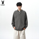Playboy American Solid Color Henley Collar Sweater Men's Autumn and Winter New Trendy Brand High-Quality Knitwear Casual Warm Couple Jacket Light Gray XL