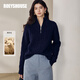 ROEYSHOUSE half-zip stand-up collar twist Raffia knitted sweater for women winter light luxury 100% sheep wool sweater top 13176 dark blue M (applicable to normal S/M size)