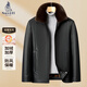 Blue Veyron detachable fur collar velvet thickened leather jacket men's winter new middle-aged men's lapel jacket