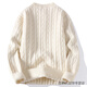 Mr. Jones Twist Henley Collar Sweater Men's Loose Lazy Style Autumn and Winter Sweater Thickened Warm Men's Bottoming Sweater WE25666 Off-white L Approximately 115-130 Jin Jin equals 0.5 kg Can be worn