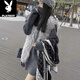 Playboy (PLAYBOY) 2024 mid-length turtleneck sweater for women to cover buttocks in autumn and winter, pile collar, loose lazy style, thickened bottoming shirt, gray 2XL