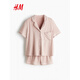 H&M Women's Fall 2025 New Shirt Style Pajamas and Shorts Set 1173636 Soft Pink XXS 150_76_